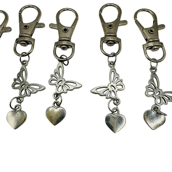 Set Of 7 Butterfly Heart Silver Metal Keychain Clips - Picture 2 of 3